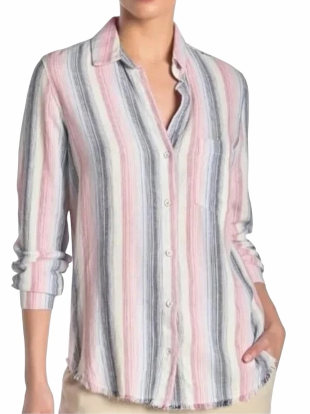 cloth & stone Striped Button-Down Shirt in Pink, Gray & White